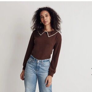 Brand New Madewell Ruffle Collared Long Sleeve Sweater Size M Beige